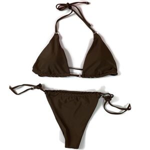 Chocolate Brown Triangle Bikini Set Tie String Two-Piece Swimsuit Swimwear